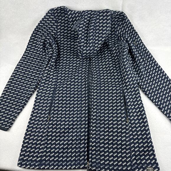 LL Bean Jacket Womens Medium Blue Birdseye Sweater Fleece Coat Full Zip Hood - Picture 3 of 7